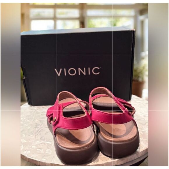 VIONIC Leather Awaken Recovery Supportive Adjustable Strap Sandals Flats Womens - Picture 11 of 13